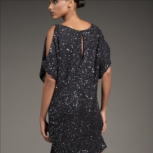 💕AIDAN MATTOX💕 Cold Shoulder Sequin Mini Dress ~ Cocktail Dress Black 6 NWOT - Picture 3 of 12